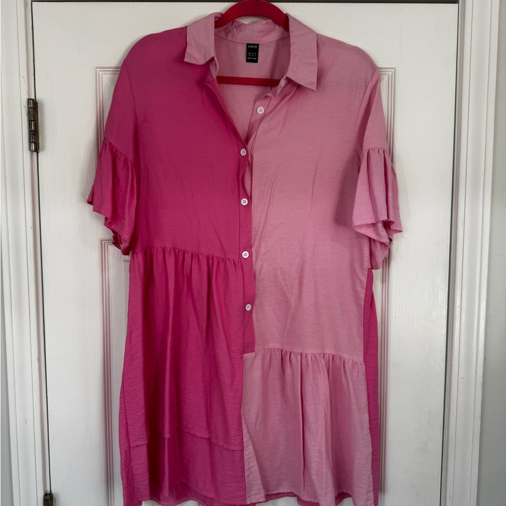 Two-Tone Pink Button-Up Dress